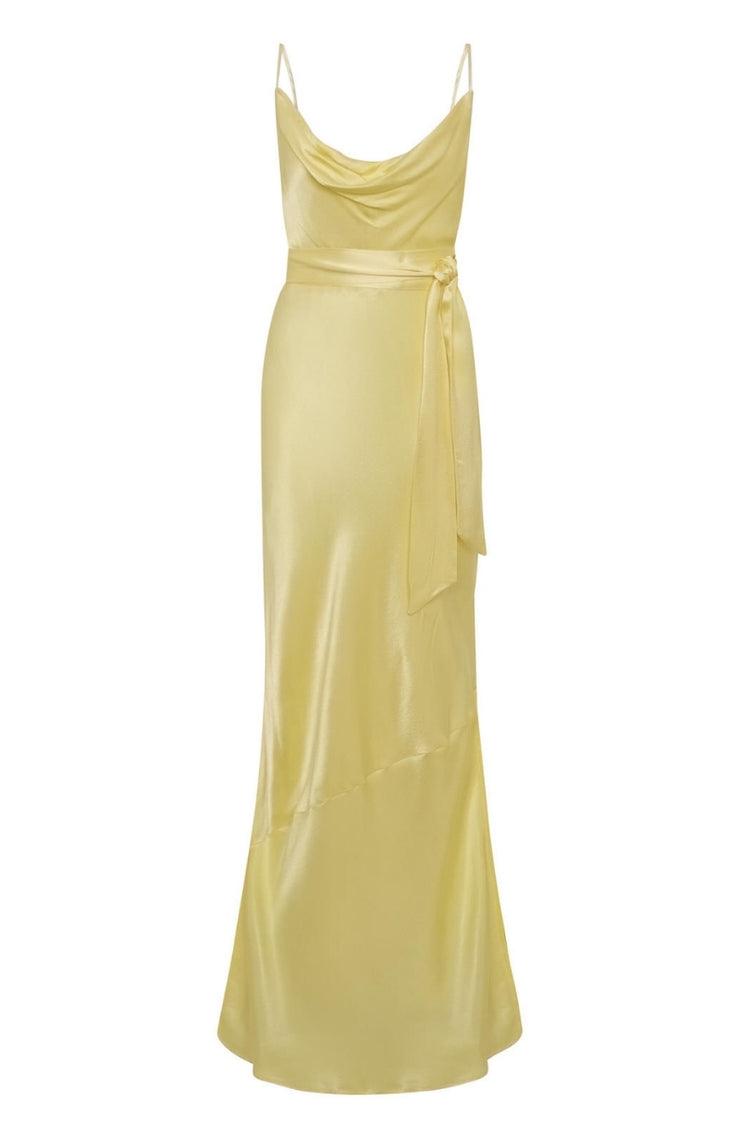 Yellow evening gown on a white background