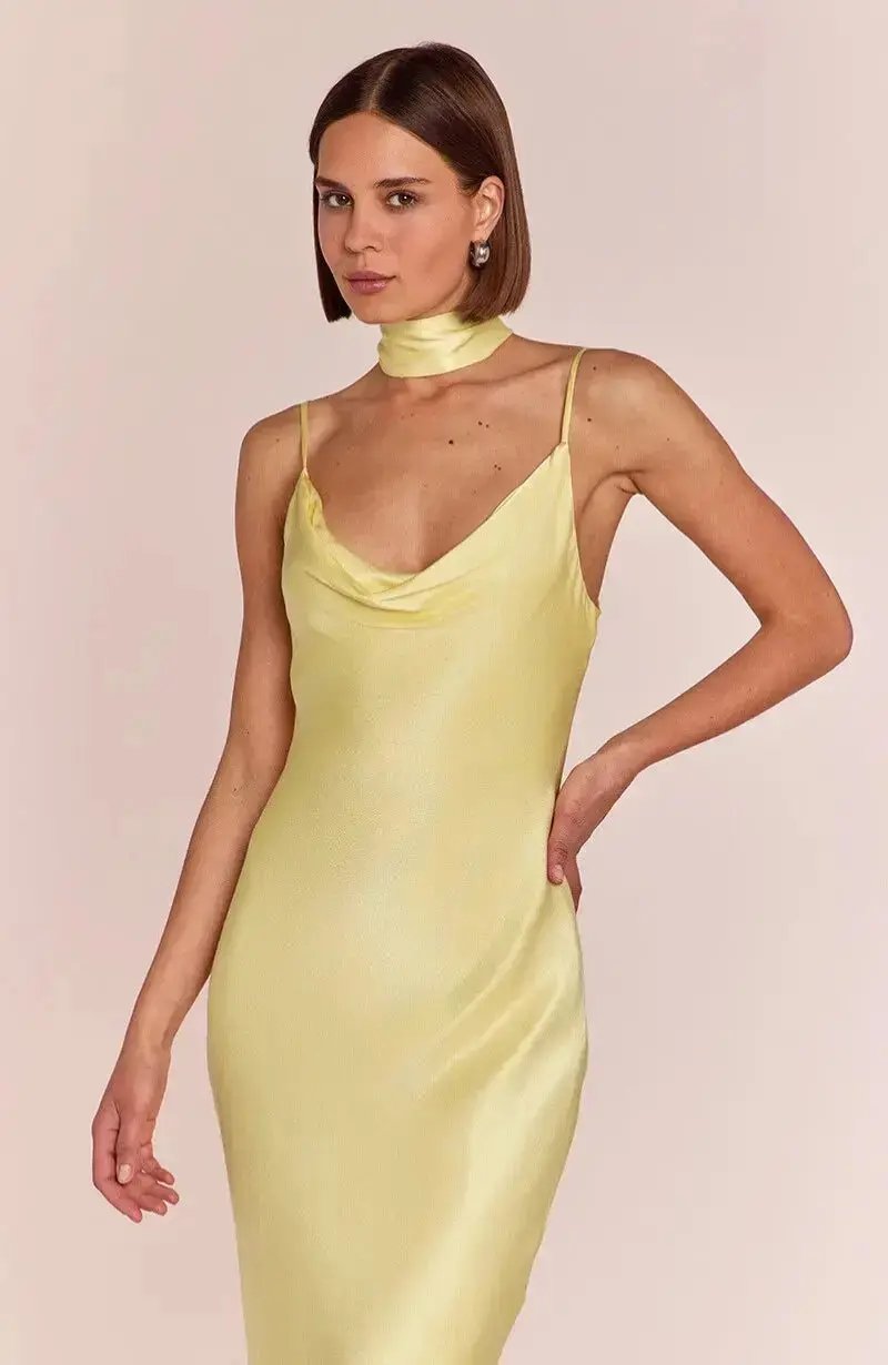 Butter Yellow Satin Fabric Swatch | Rewritten London Butter Yellow Satin Fabric Swatch | Rewritten London