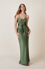 Brooklyn Dress in Olive Green Satin SAMPLE SALE