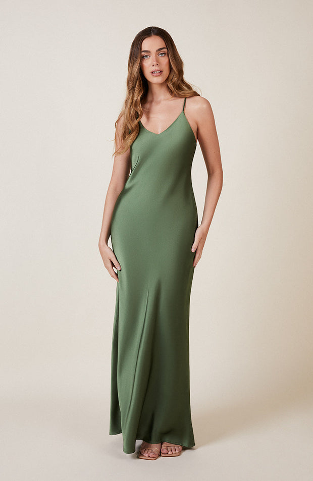 Brooklyn Dress in Olive Green Satin SAMPLE SALE