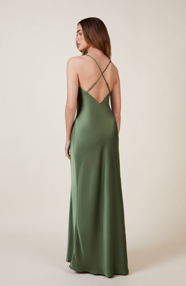 Brooklyn Olive Green Bridesmaids Slip Dress in Satin | Rewritten ...