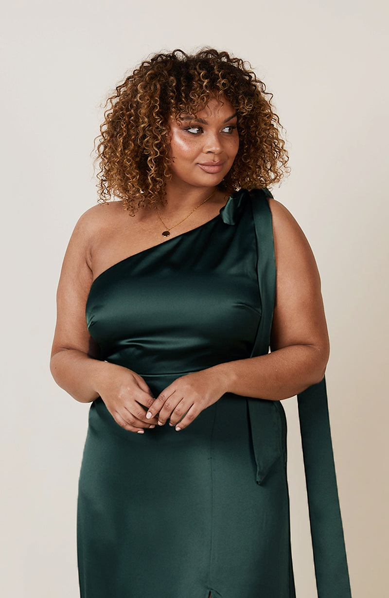 Forest green one shoulder dress sales
