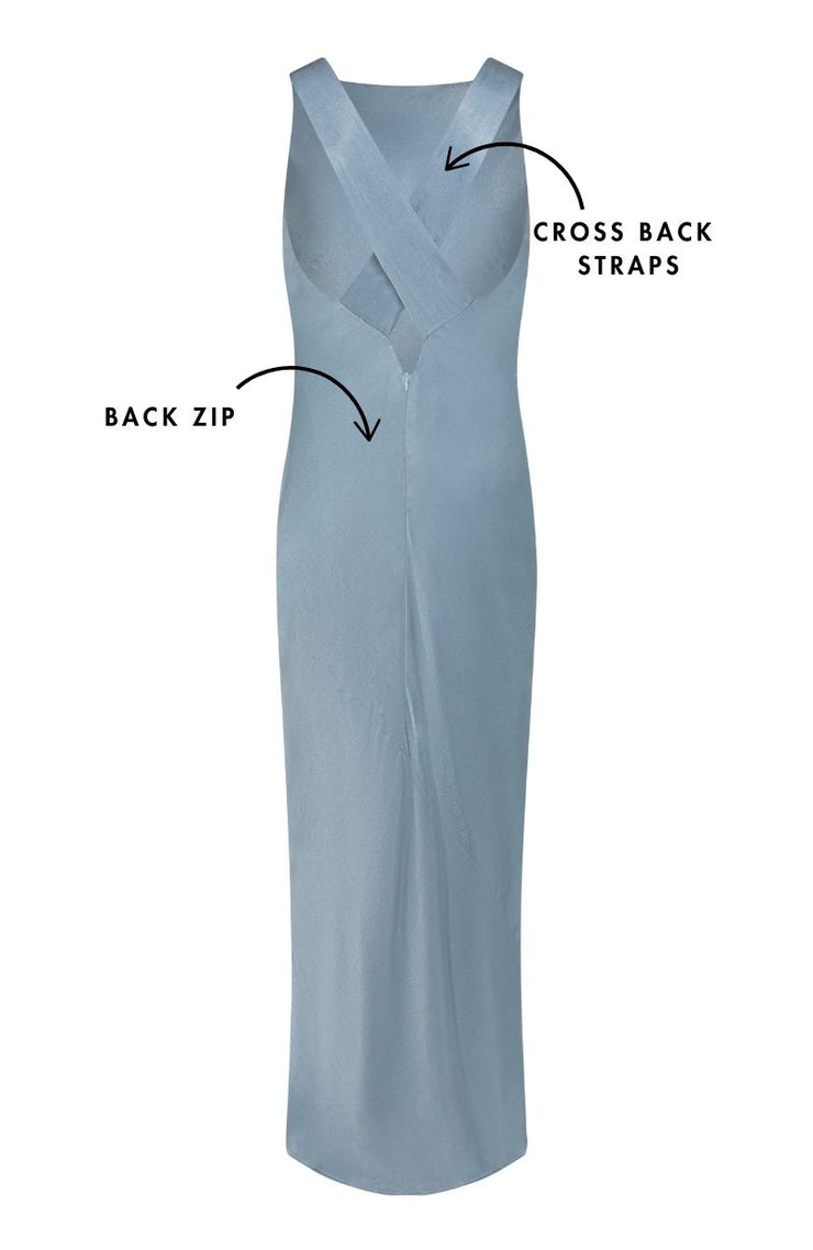 Paris Dress in Pale Blue Satin