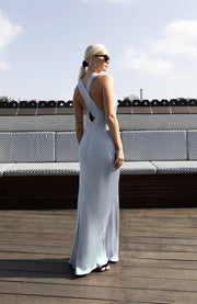 Paris Dress in Pale Blue Satin