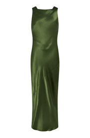 Paris Dress in Olive Green Viscose Satin
