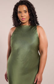 Paris Dress in Olive Green Viscose Satin