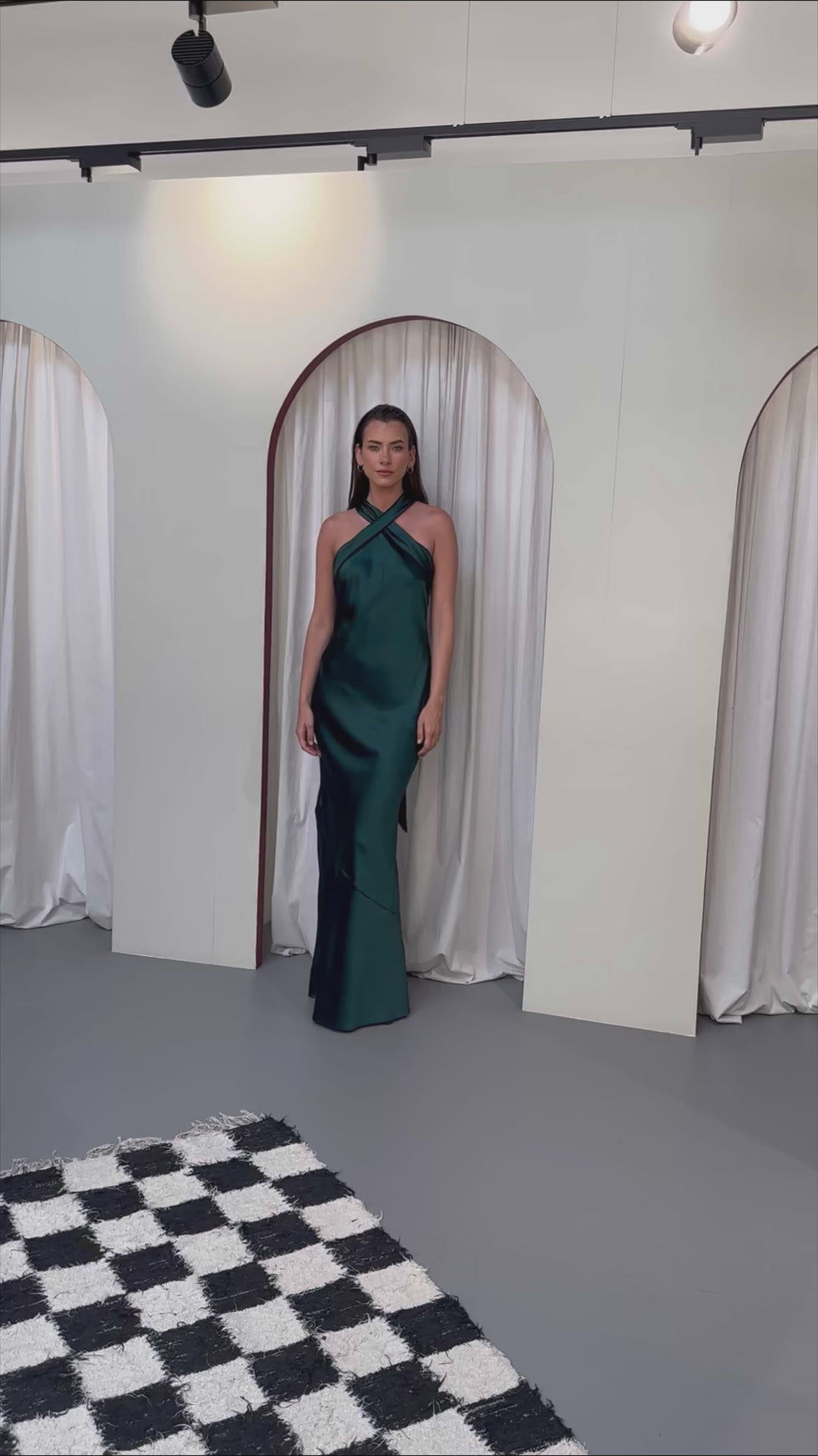 Roma Halterneck Bridesmaids Dress In Forest Green