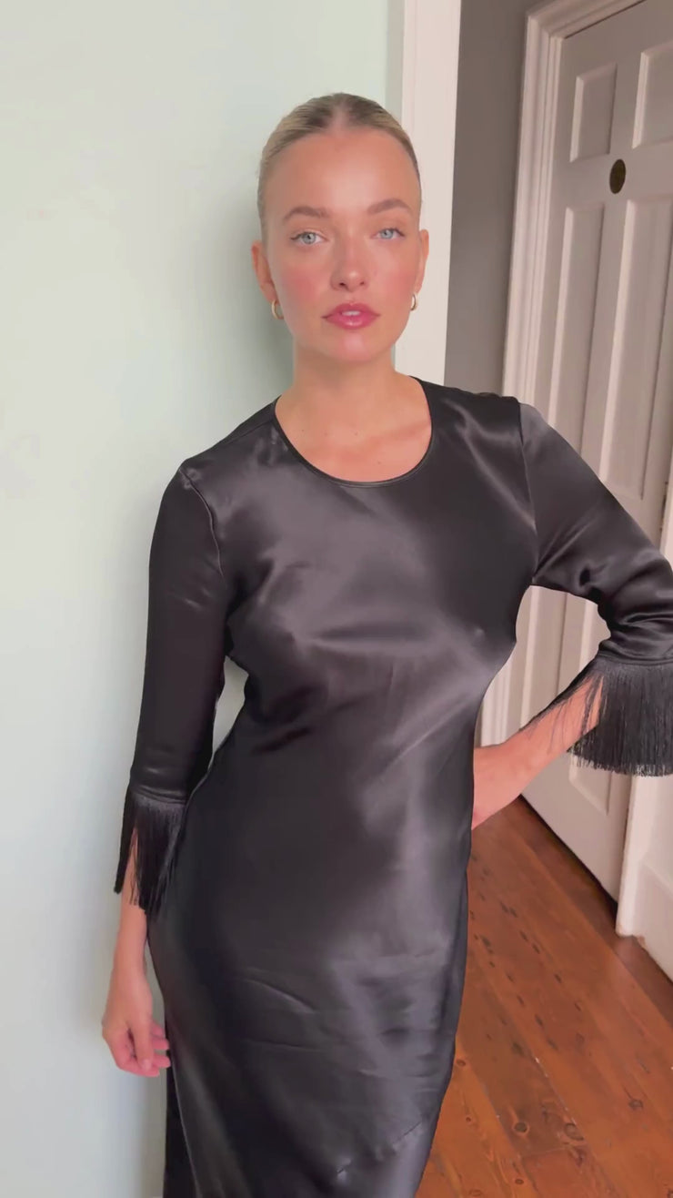 Dolly Fringe Sleeve Black Dress