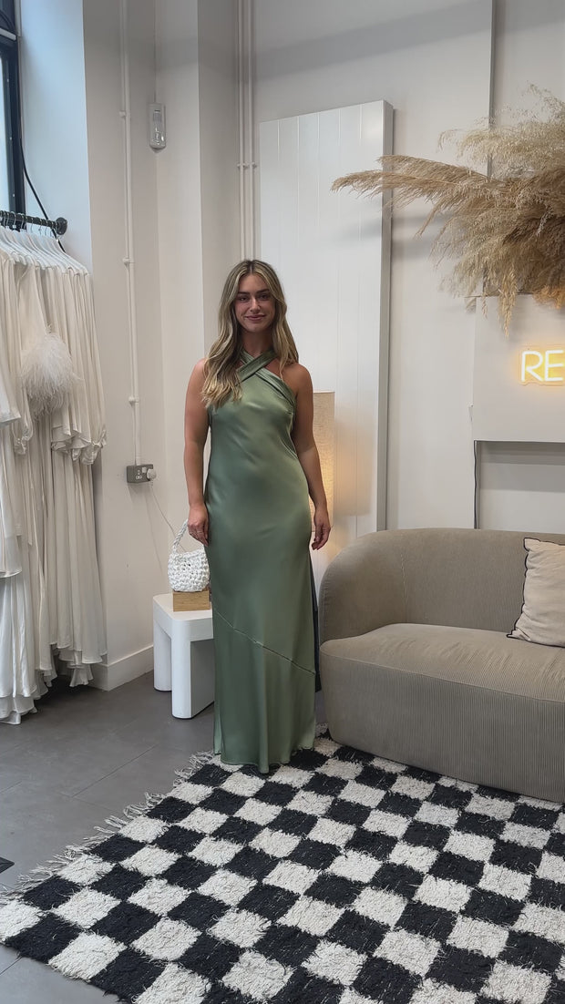 Roma Dress in Sage Green Satin