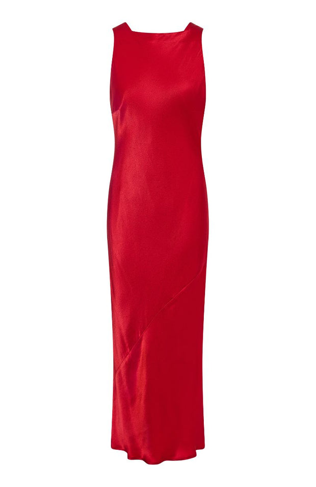 Paris Midi Dress in Red Satin