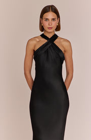 Roma Dress in Black viscose satin