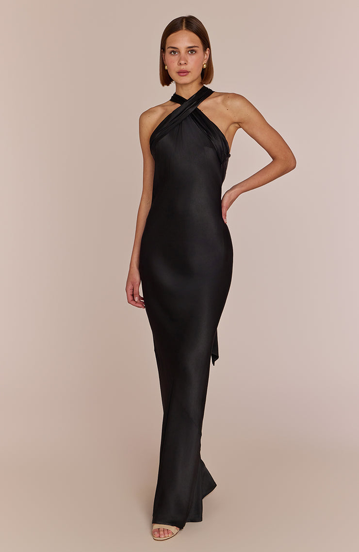 Roma Dress in Black viscose satin