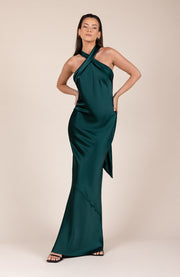 Roma Dress in Forest Green Satin