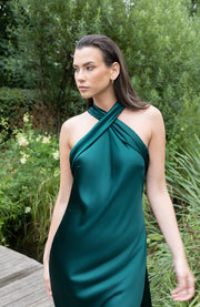 Roma Dress in Forest Green Satin