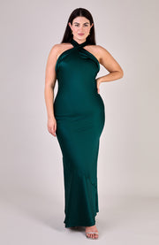 Roma Dress in Forest Green Satin