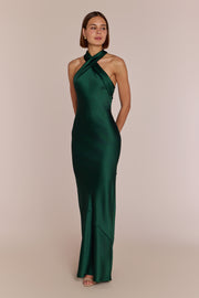 Roma Forest Green Satin Bridesmaid Dress | Halterneck Maxi | Sizes 822 | Rewritten Rewritten Roma Forest Green Satin Bridesmaid Dress | Halterneck Maxi | Sizes 822 | Rewritten Rewritten