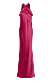 Fuchsia evening gown on a white background