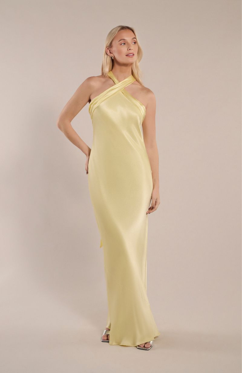 Roma Bridesmaids Dress in Lemonade Yellow satin
