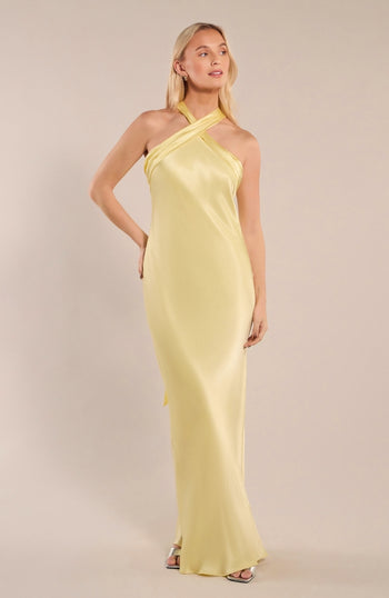 Roma Dress in Lemonade Yellow Satin