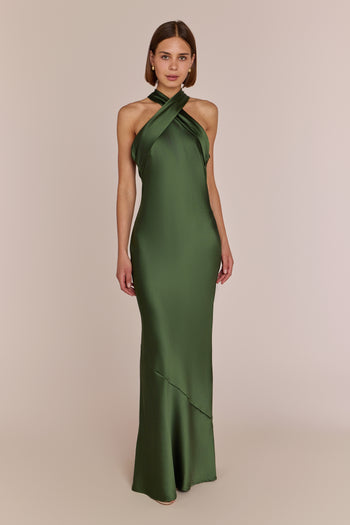 blue dress for baby girl ZAPAKA Women Simple Green Bridesmaid Dress A Line Long V Neck Satin Formal Evening Dress, Green / US16