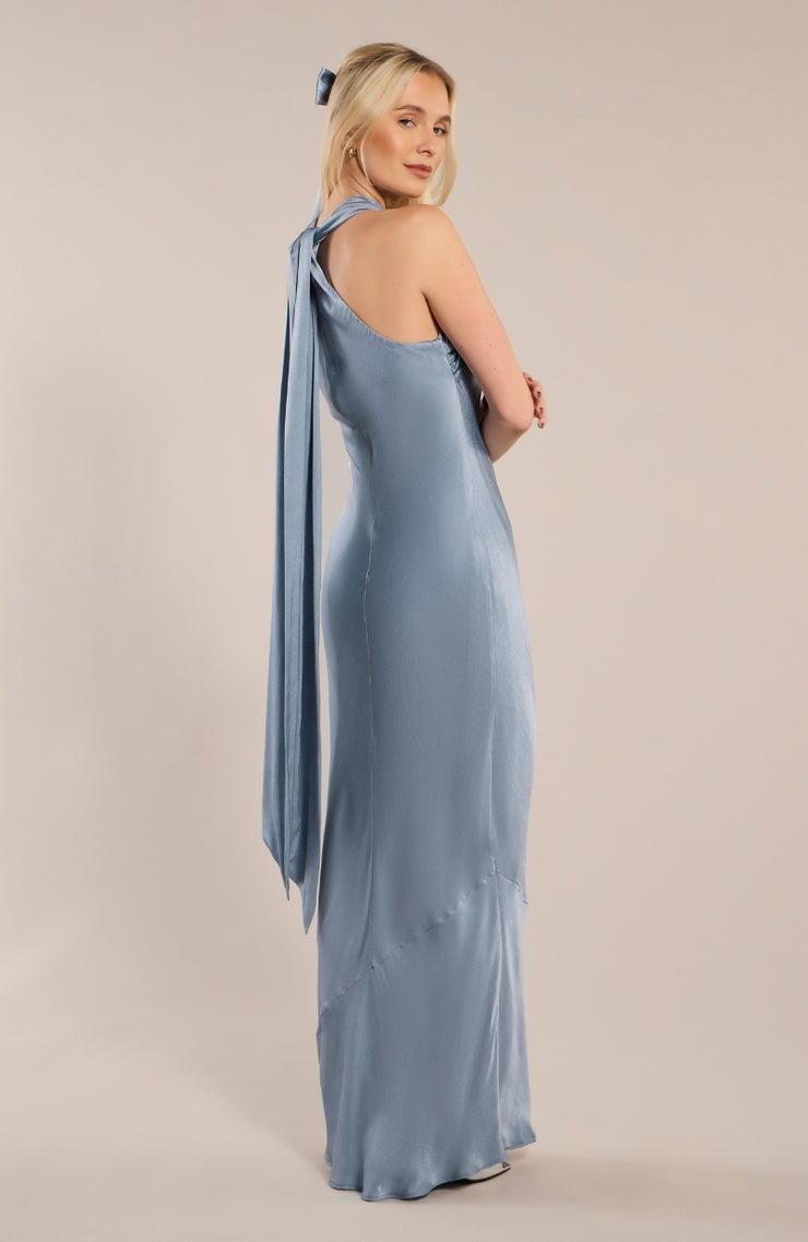 Roma Dress in Pale Blue satin- Rewritten London US 14 Roma Dress in Pale Blue satin- Rewritten London US 14
