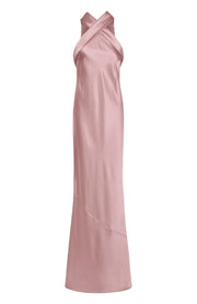 Pink evening gown on a white background