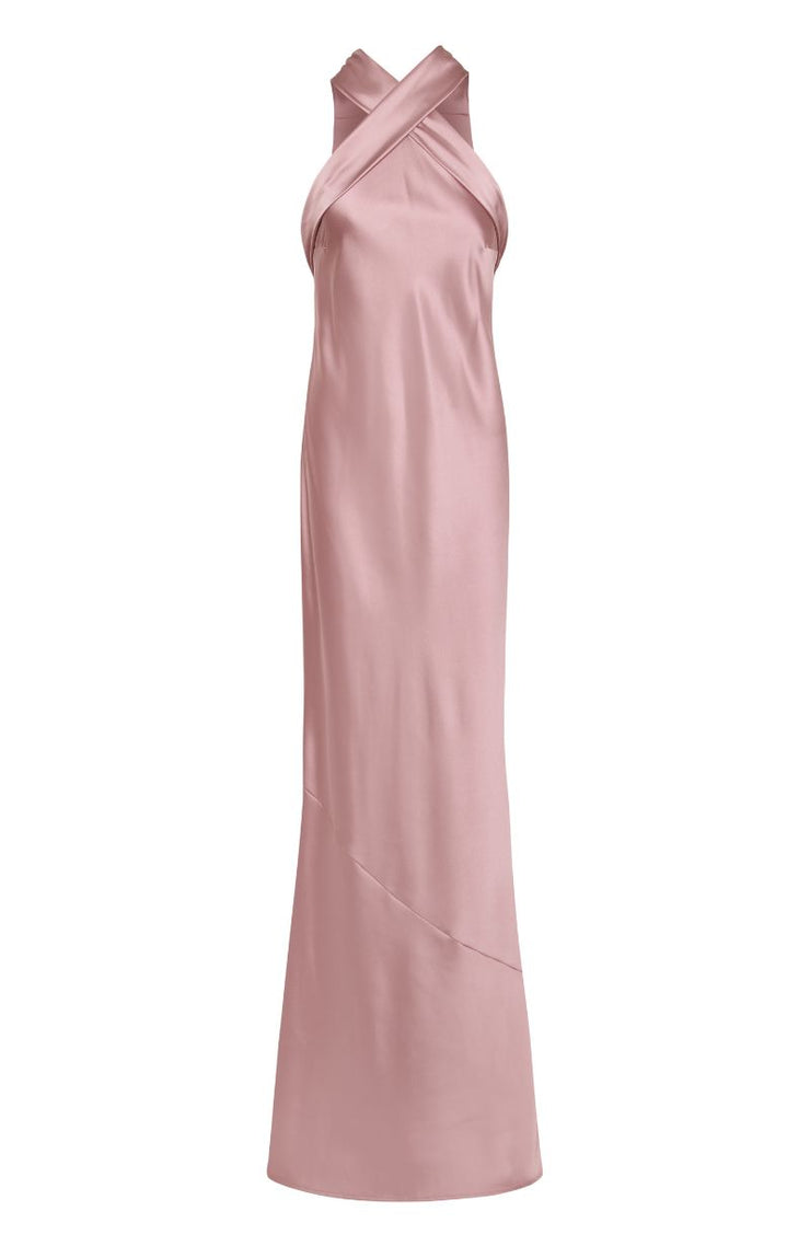 Pink evening gown on a white background