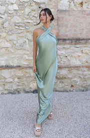 Roma Dress in Sage Green Satin