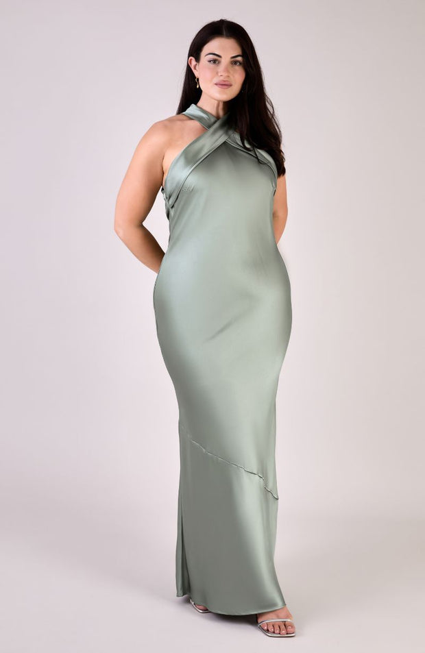 Roma Dress in Sage Green Satin