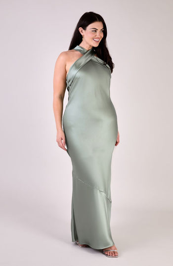 Roma Dress in Sage Green Satin