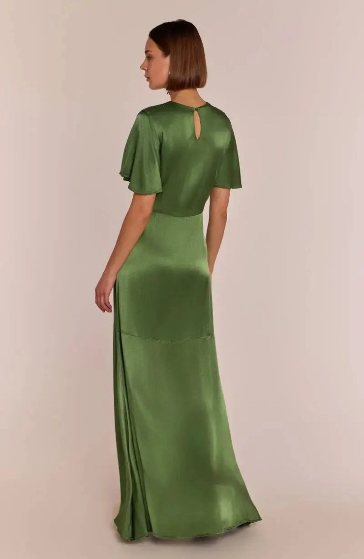 Sienna Dress in Olive Viscose Satin Rewritten London