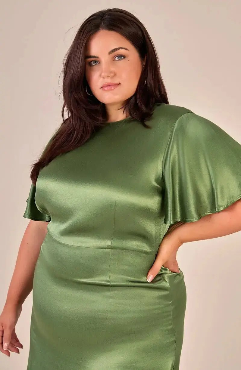 Sienna Short Sleeve Bridesmaids Dress in Olive | Rewritten London Sienna Short Sleeve Bridesmaids Dress in Olive | Rewritten London