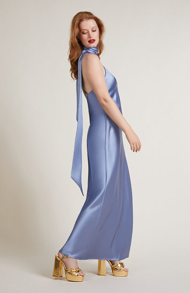 Brooklyn-jurk in hemelsblauw satijn
