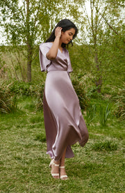 Florence Waterfall Dress in Mink Satin