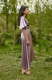 Florence Waterfall Dress in Mink Satin