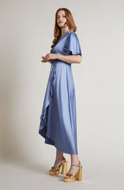 Florence Waterfall Dress In Sky Blue Satin