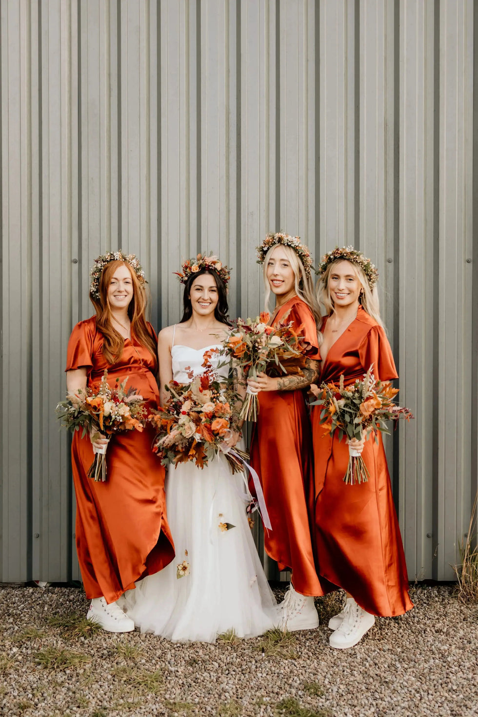 red and yellow bridesmaid dresses Red Orange Yellow Bridesmaid Dresses