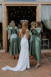 Florence Wrap Bridesmaids Dress In Sage Green Satin Rewritten Florence Wrap Bridesmaids Dress In Sage Green Satin Rewritten